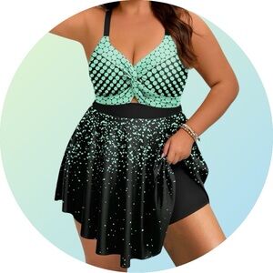 Mint and Black Polka Dot Women's two piece swimsuit
